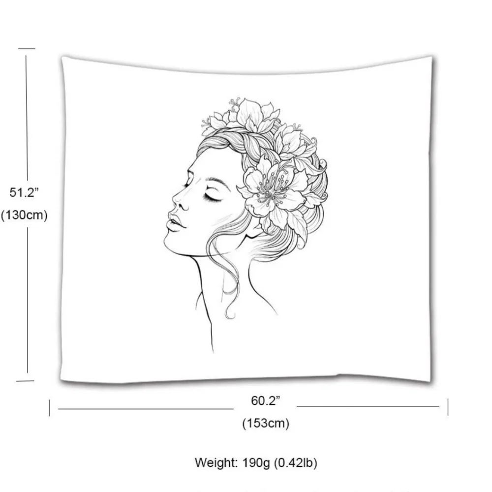 NWT Black & White Floral Woman Line Art Tapestry